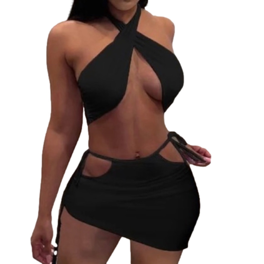 𝅺black Wrap Around Skirt Set
